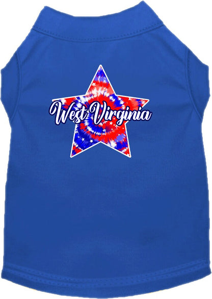 Pet Dog & Cat Screen Printed Shirt for Small to Medium Pets (Sizes XS-XL), "West Virginia Patriotic Tie Dye"