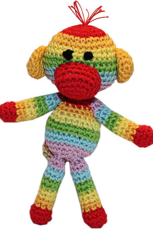 Knit Knacks Organic Cotton Pet, Dog & Cat Toy, "Rizzo The Rainbow Monkey"