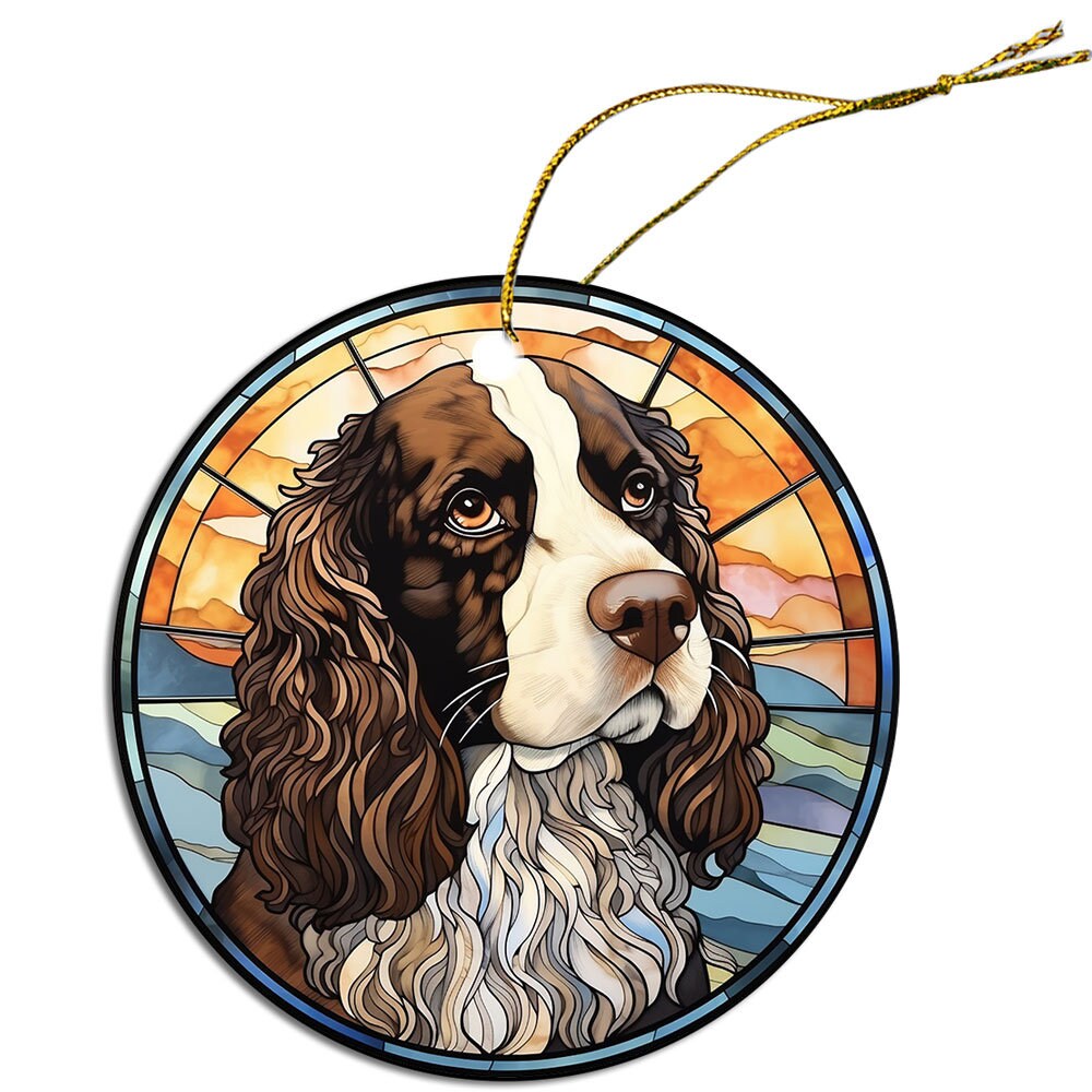 Dog Breed Christmas Ornament Stained Glass Style, "English Springer Spaniel"