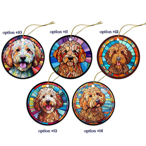 Dog Breed Christmas Ornament Stained Glass Style, "Labradoodle"
