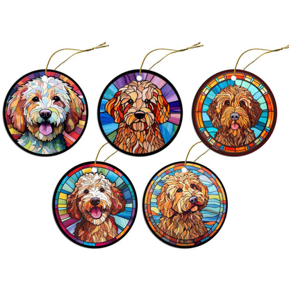 Dog Breed Christmas Ornament Stained Glass Style, "Labradoodle"