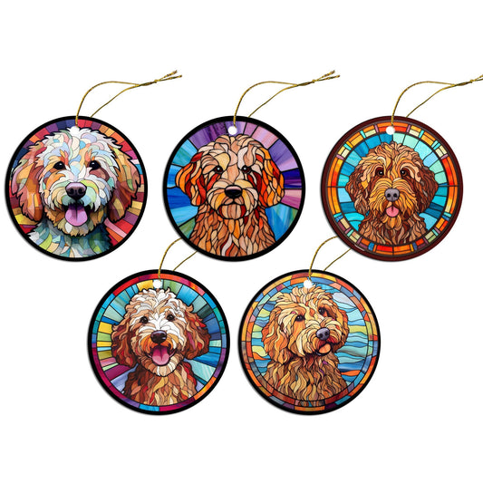 Dog Breed Christmas Ornament Stained Glass Style, "Labradoodle"