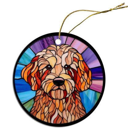 Dog Breed Christmas Ornament Stained Glass Style, "Labradoodle"