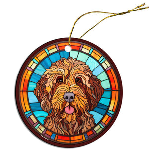 Dog Breed Christmas Ornament Stained Glass Style, "Labradoodle"