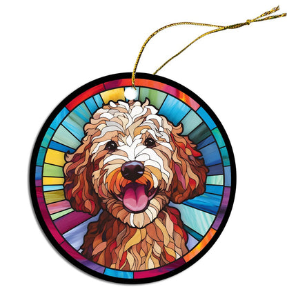 Dog Breed Christmas Ornament Stained Glass Style, "Labradoodle"