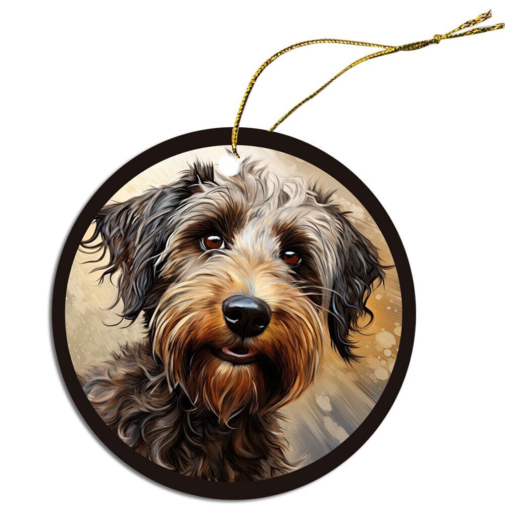 Dog Breed Specific Round Christmas Ornament, "Whoodle"