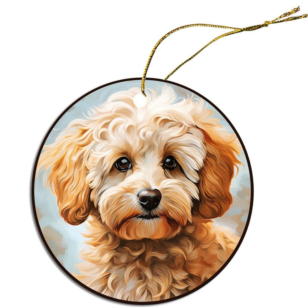 Dog Breed Specific Round Christmas Ornament, "Poochon"