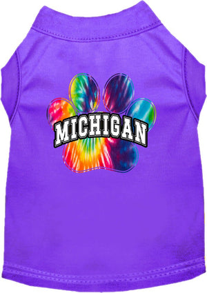 Pet Dog & Cat Screen Printed Shirt for Small to Medium Pets (Sizes XS-XL), "Michigan Bright Tie Dye"