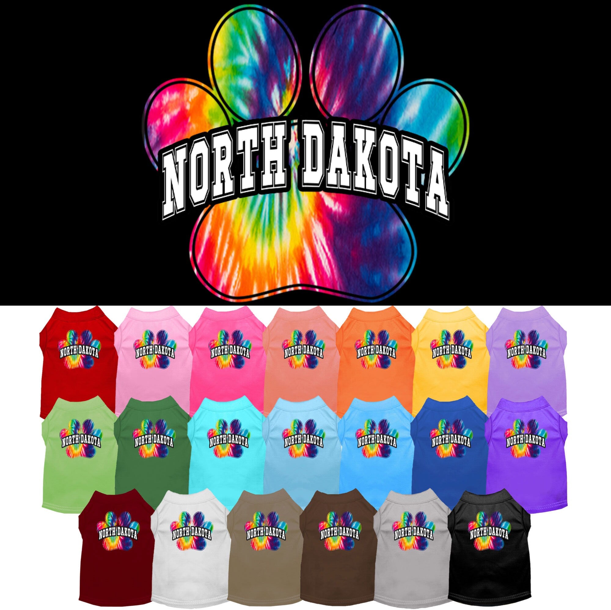 Pet Dog & Cat Screen Printed Shirt for Small to Medium Pets (Sizes XS-XL), &quot;North Dakota Bright Tie Dye&quot;