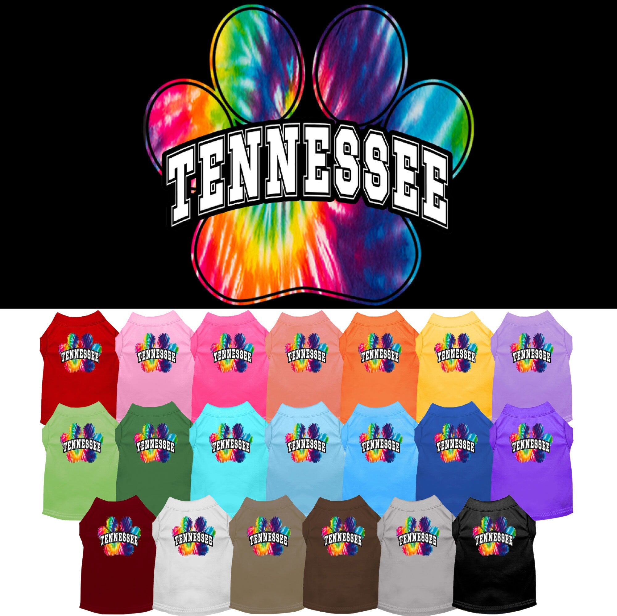 Pet Dog & Cat Screen Printed Shirt for Small to Medium Pets (Sizes XS-XL), &quot;Tennessee Bright Tie Dye&quot;