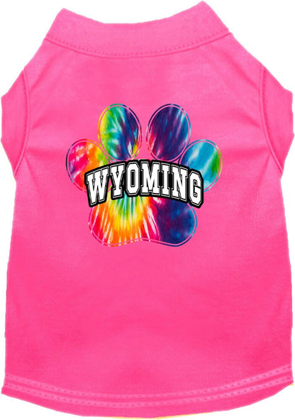 Pet Dog & Cat Screen Printed Shirt for Small to Medium Pets (Sizes XS-XL), "Wyoming Bright Tie Dye"