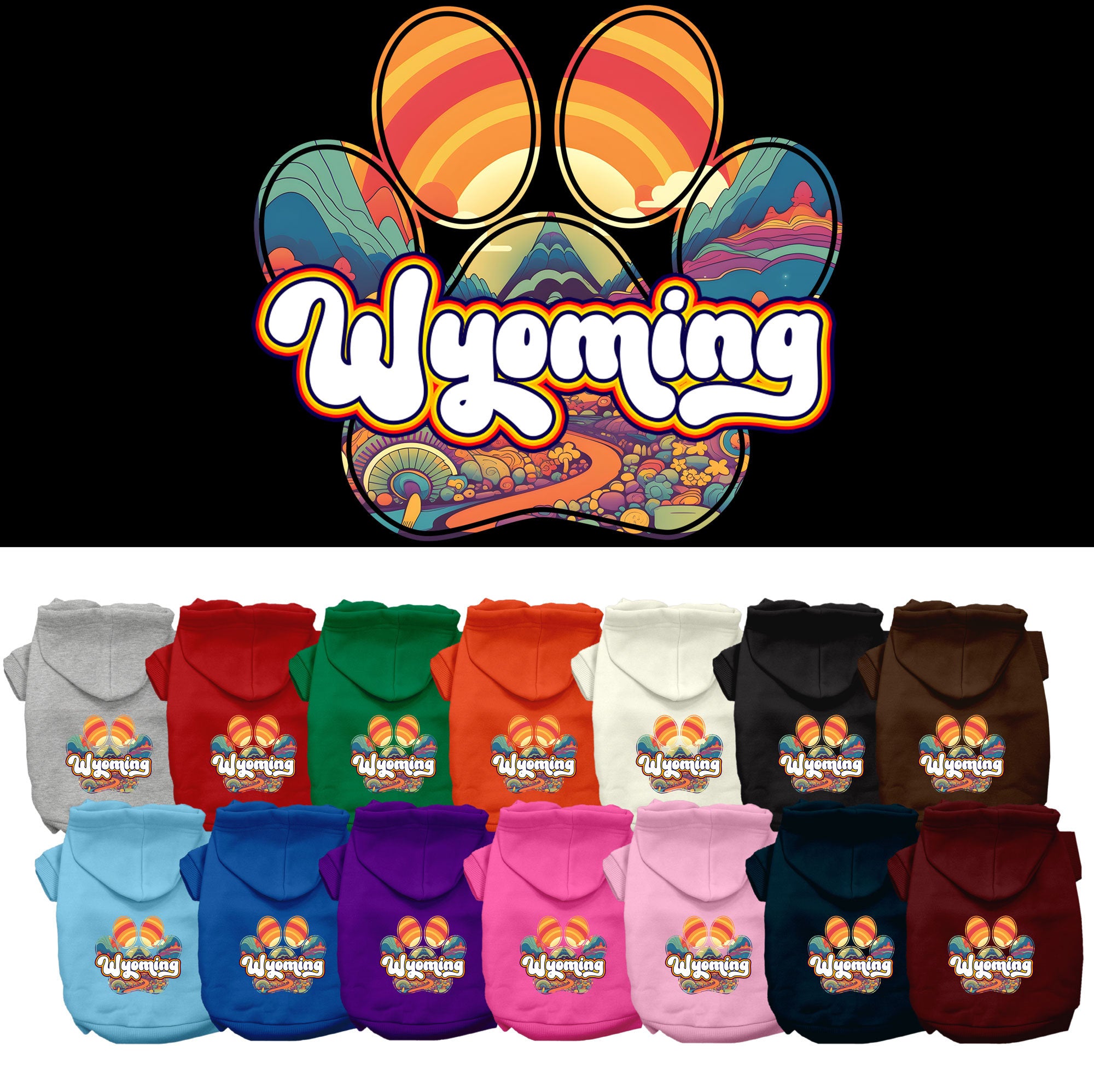 Pet Dog & Cat Screen Printed Hoodie for Medium to Large Pets (Sizes 2XL-6XL), &quot;Wyoming Groovy Summit&quot;