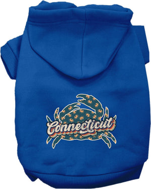 Pet Dog & Cat Screen Printed Hoodie for Small to Medium Pets (Sizes XS-XL), "Connecticut Retro Crabs"