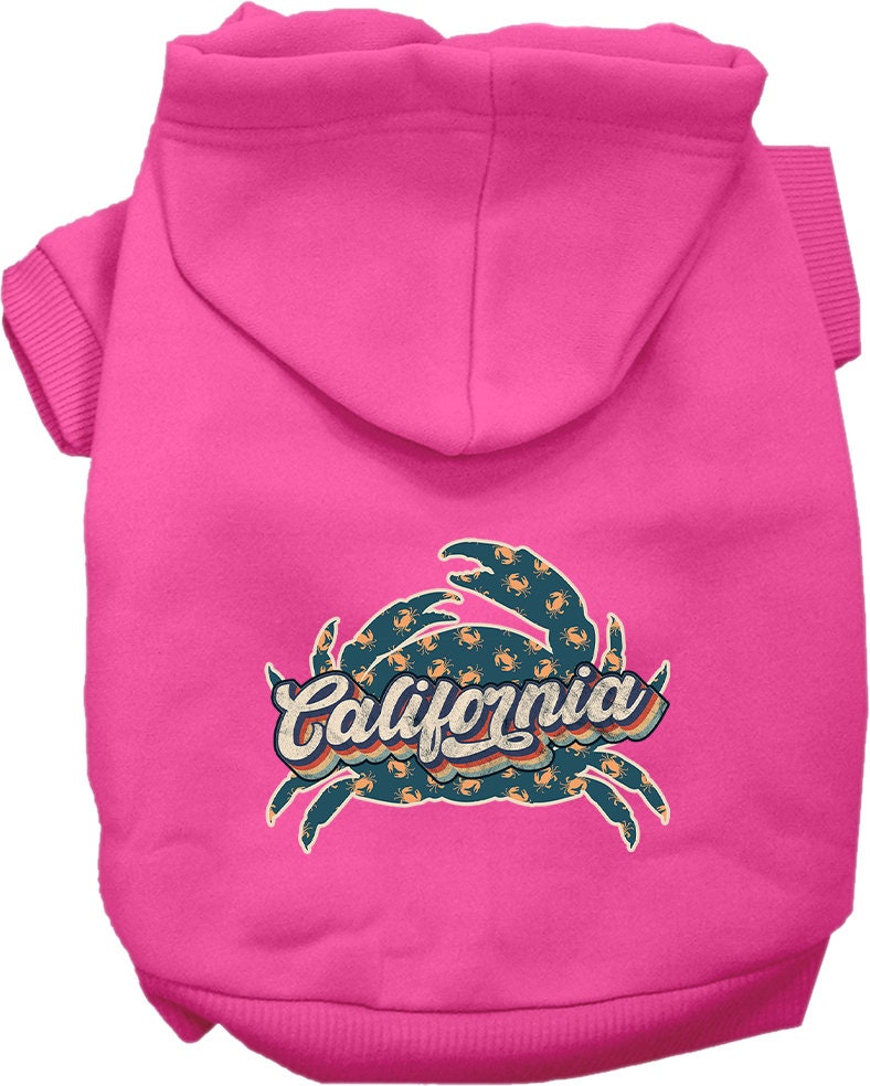 Pet Dog & Cat Screen Printed Hoodie for Small to Medium Pets (Sizes XS-XL), "California Retro Crabs"