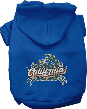 Pet Dog & Cat Screen Printed Hoodie for Medium to Large Pets (Sizes 2XL-6XL), "California Retro Crabs"
