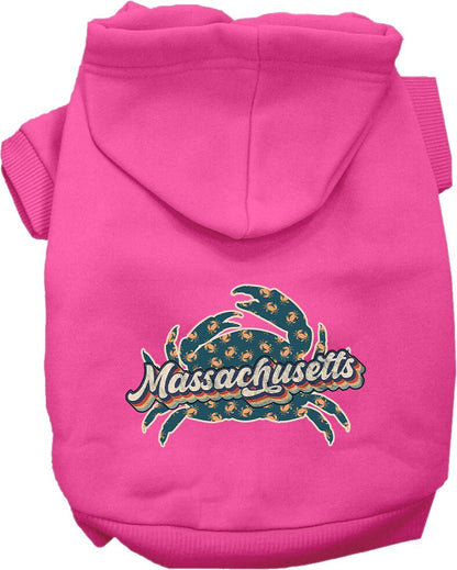 Pet Dog & Cat Screen Printed Hoodie for Medium to Large Pets (Sizes 2XL-6XL), "Massachusetts Retro Crabs"