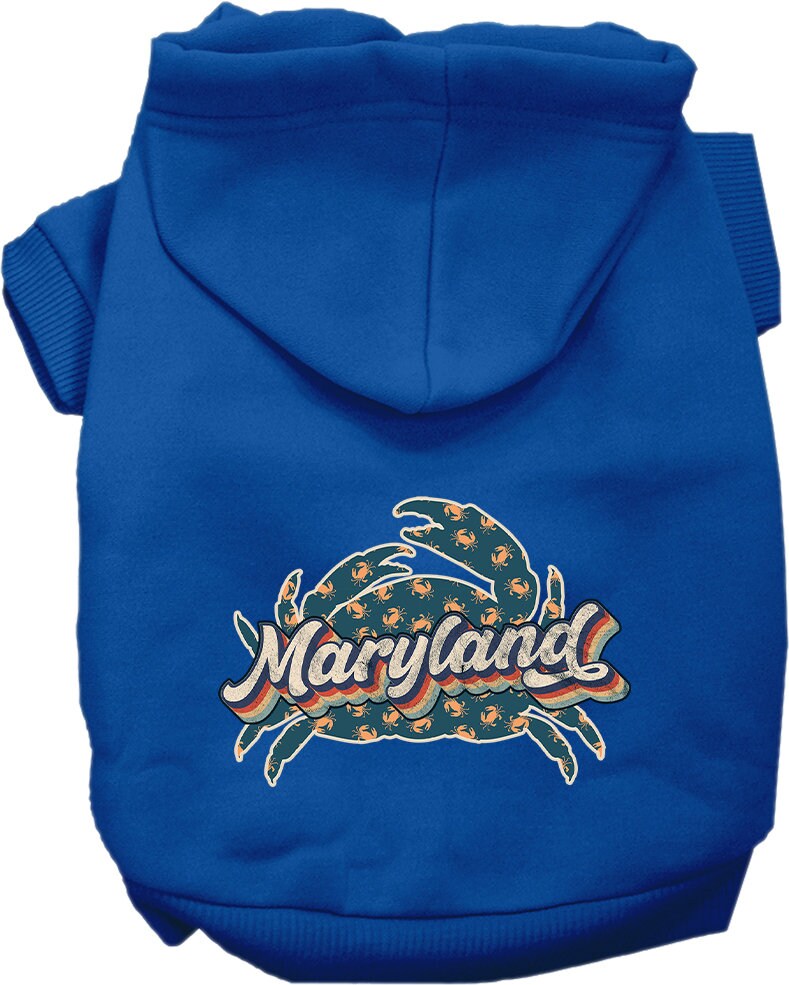 Pet Dog & Cat Screen Printed Hoodie for Small to Medium Pets (Sizes XS-XL), "Maryland Retro Crabs"