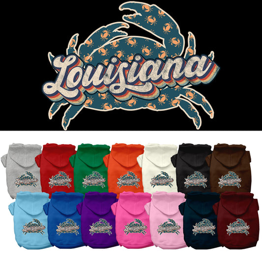 Pet Dog & Cat Screen Printed Hoodie for Medium to Large Pets (Sizes 2XL-6XL), &quot;Louisiana Retro Crabs&quot;