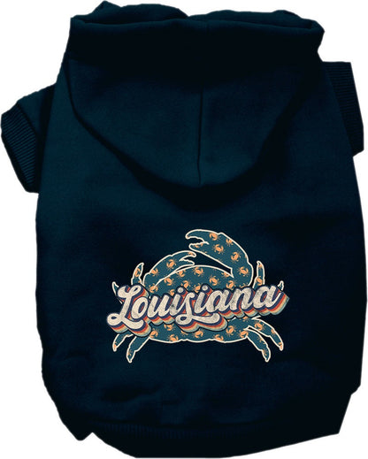 Pet Dog & Cat Screen Printed Hoodie for Medium to Large Pets (Sizes 2XL-6XL), "Louisiana Retro Crabs"