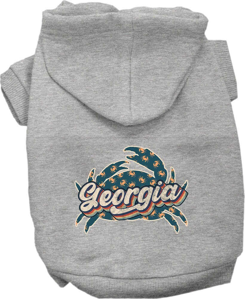 Pet Dog & Cat Screen Printed Hoodie for Small to Medium Pets (Sizes XS-XL), "Georgia Retro Crabs"