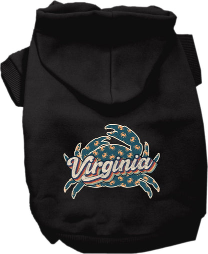 Pet Dog & Cat Screen Printed Hoodie for Small to Medium Pets (Sizes XS-XL), "Virginia Retro Crabs"