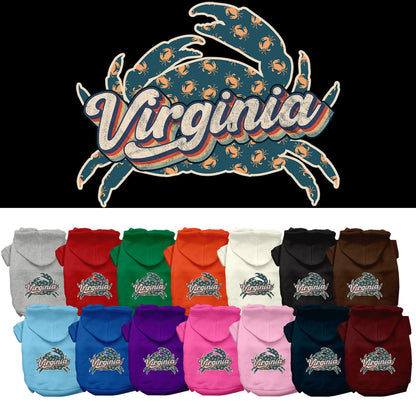 Pet Dog & Cat Screen Printed Hoodie for Small to Medium Pets (Sizes XS-XL), &quot;Virginia Retro Crabs&quot;