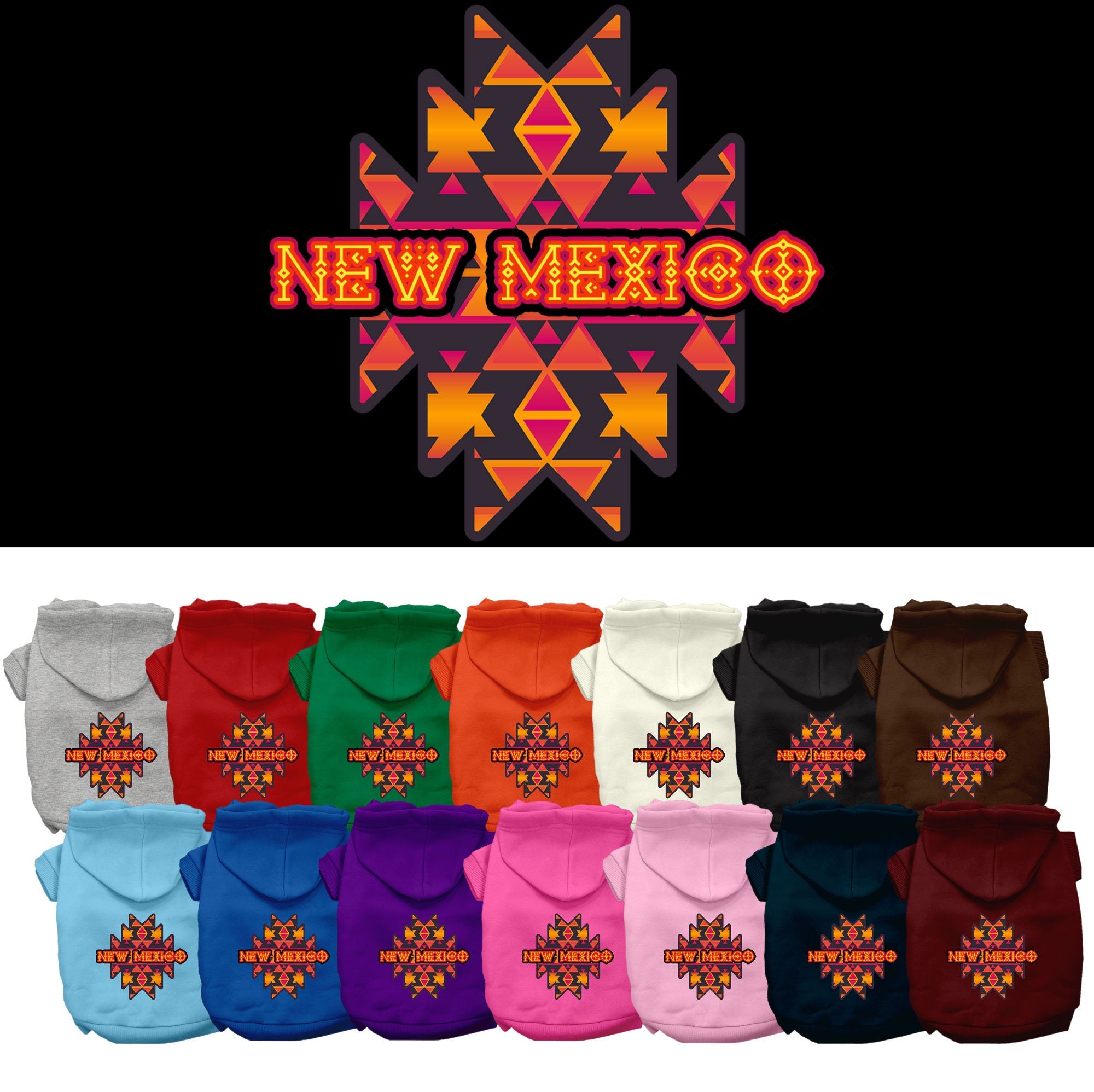 Pet Dog & Cat Screen Printed Hoodie for Small to Medium Pets (Sizes XS-XL), &quot;New Mexico Navajo Tribal&quot;