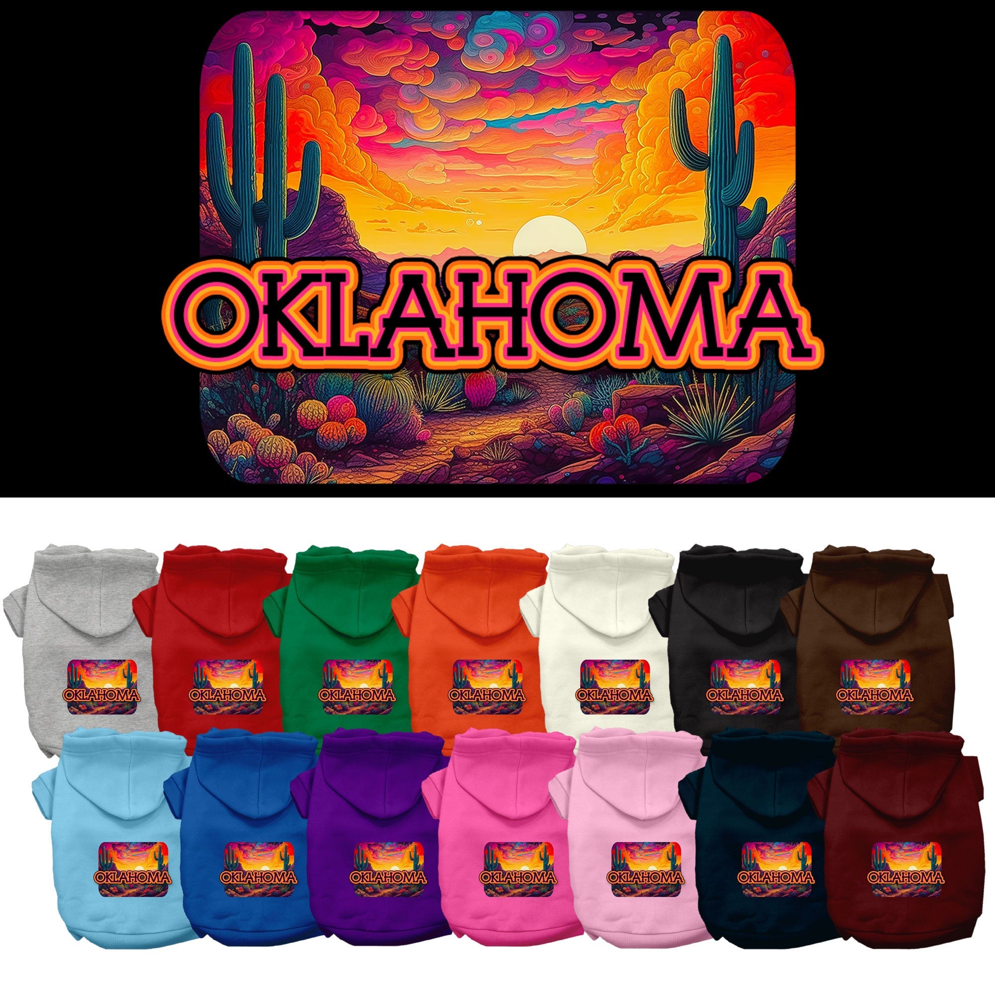 Pet Dog & Cat Screen Printed Hoodie for Medium to Large Pets (Sizes 2XL-6XL), &quot;Oklahoma Neon Desert&quot;