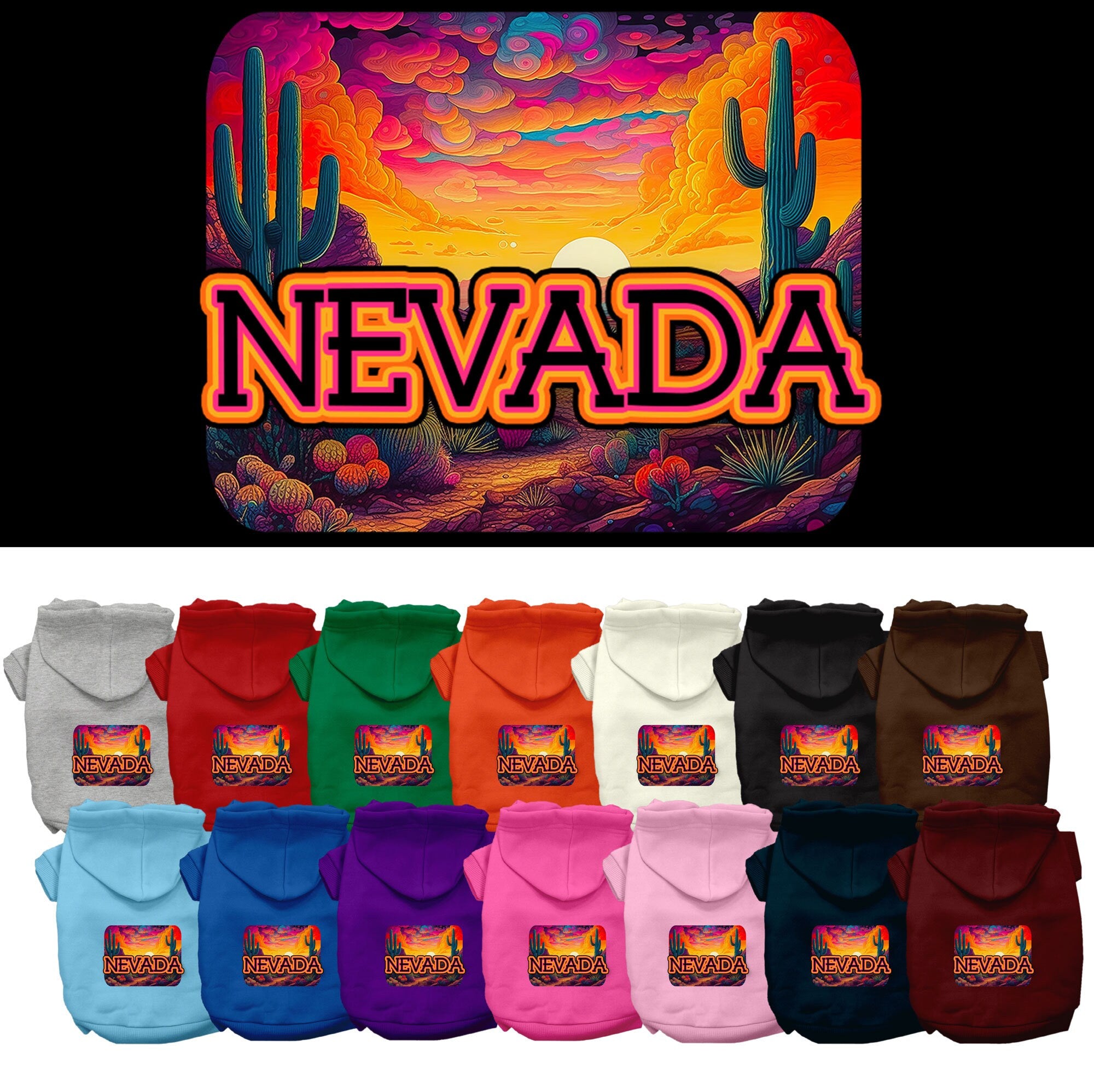 Pet Dog & Cat Screen Printed Hoodie for Medium to Large Pets (Sizes 2XL-6XL), &quot;Nevada Neon Desert&quot;