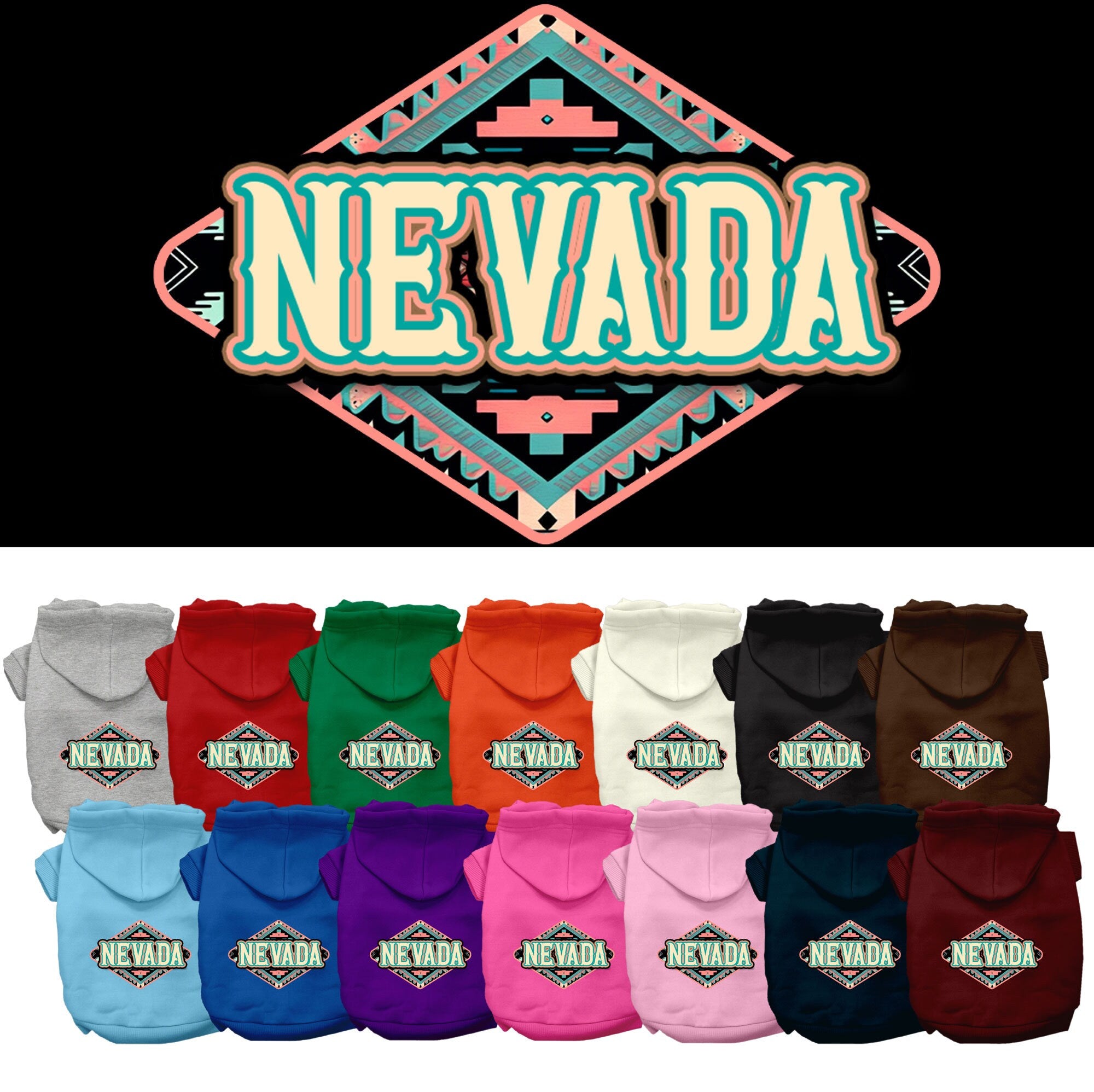 Pet Dog & Cat Screen Printed Hoodie for Medium to Large Pets (Sizes 2XL-6XL), &quot;Nevada Peach Aztec&quot;