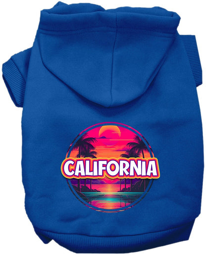 Pet Dog & Cat Screen Printed Hoodie for Small to Medium Pets (Sizes XS-XL), "California Neon Beach Sunset"