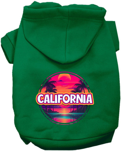 Pet Dog & Cat Screen Printed Hoodie for Small to Medium Pets (Sizes XS-XL), "California Neon Beach Sunset"