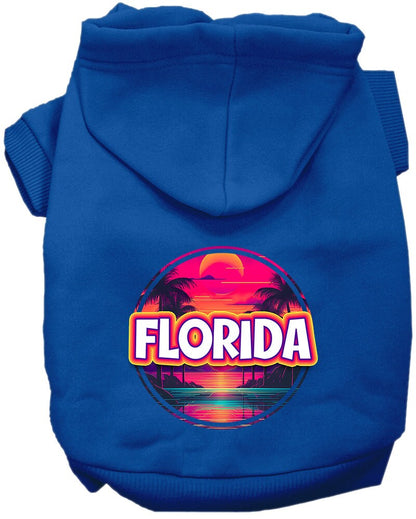 Pet Dog & Cat Screen Printed Hoodie for Small to Medium Pets (Sizes XS-XL), "Florida Neon Beach Sunset"