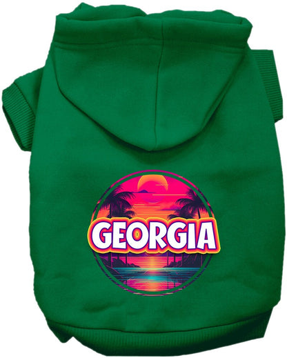 Pet Dog & Cat Screen Printed Hoodie for Medium to Large Pets (Sizes 2XL-6XL), "Georgia Neon Beach Sunset"