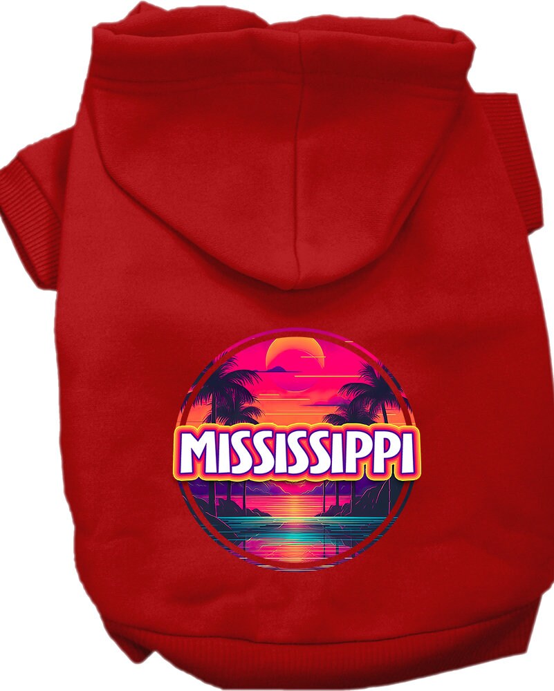 Pet Dog & Cat Screen Printed Hoodie for Small to Medium Pets (Sizes XS-XL), "Mississippi Neon Beach Sunset"
