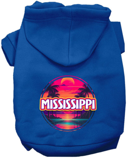 Pet Dog & Cat Screen Printed Hoodie for Medium to Large Pets (Sizes 2XL-6XL), "Mississippi Neon Beach Sunset"