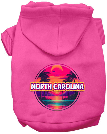 Pet Dog & Cat Screen Printed Hoodie for Small to Medium Pets (Sizes XS-XL), "North Carolina Neon Beach Sunset"