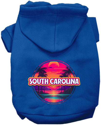 Pet Dog & Cat Screen Printed Hoodie for Medium to Large Pets (Sizes 2XL-6XL), "South Carolina Neon Beach Sunset"