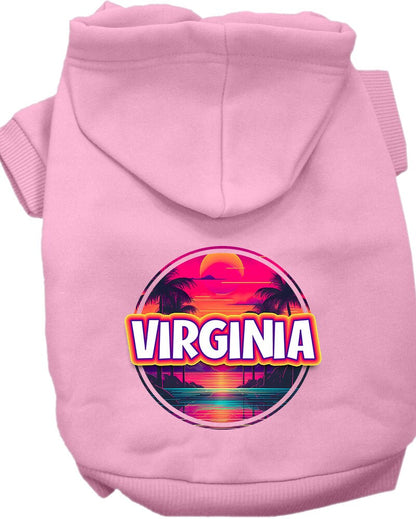 Pet Dog & Cat Screen Printed Hoodie for Medium to Large Pets (Sizes 2XL-6XL), "Virginia Neon Beach Sunset"