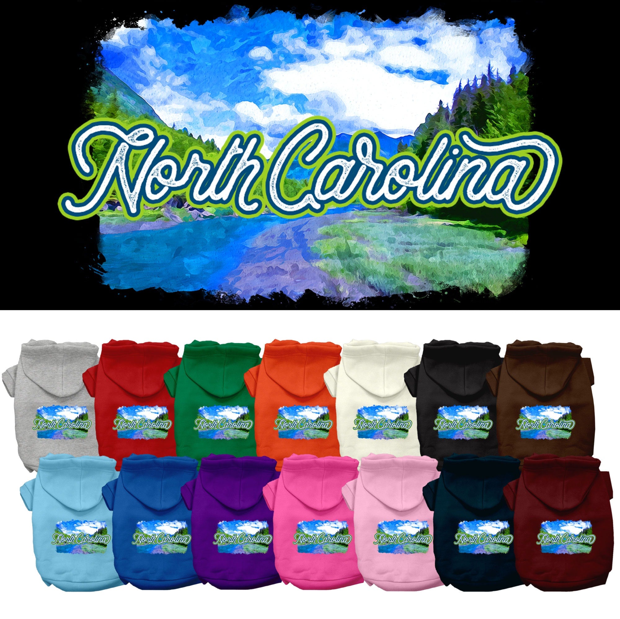 Pet Dog & Cat Screen Printed Hoodie for Medium to Large Pets (Sizes 2XL-6XL), &quot;North Carolina Summer&quot;