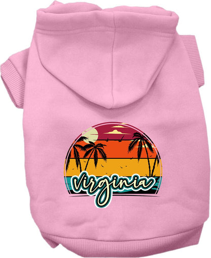 Pet Dog & Cat Screen Printed Hoodie for Medium to Large Pets (Sizes 2XL-6XL), "Virginia Retro Beach Sunset"