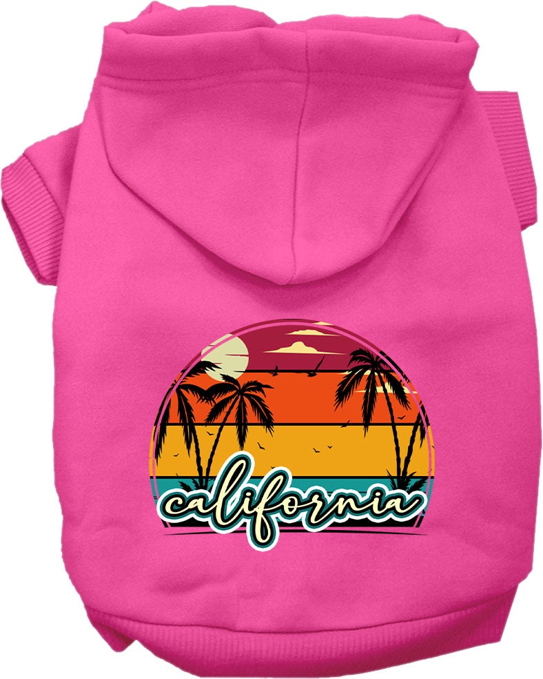 Pet Dog & Cat Screen Printed Hoodie for Small to Medium Pets (Sizes XS-XL), "California Retro Beach Sunset"