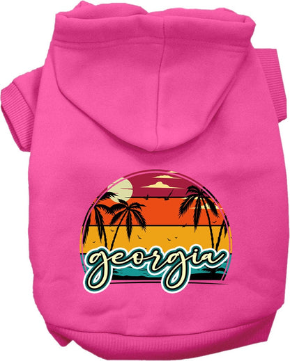 Pet Dog & Cat Screen Printed Hoodie for Small to Medium Pets (Sizes XS-XL), "Georgia Retro Beach Sunset"