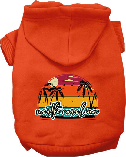 Pet Dog & Cat Screen Printed Hoodie for Small to Medium Pets (Sizes XS-XL), "North Carolina Retro Beach Sunset"