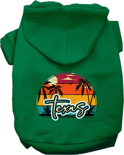 Pet Dog & Cat Screen Printed Hoodie for Small to Medium Pets (Sizes XS-XL), "Texas Retro Beach Sunset"