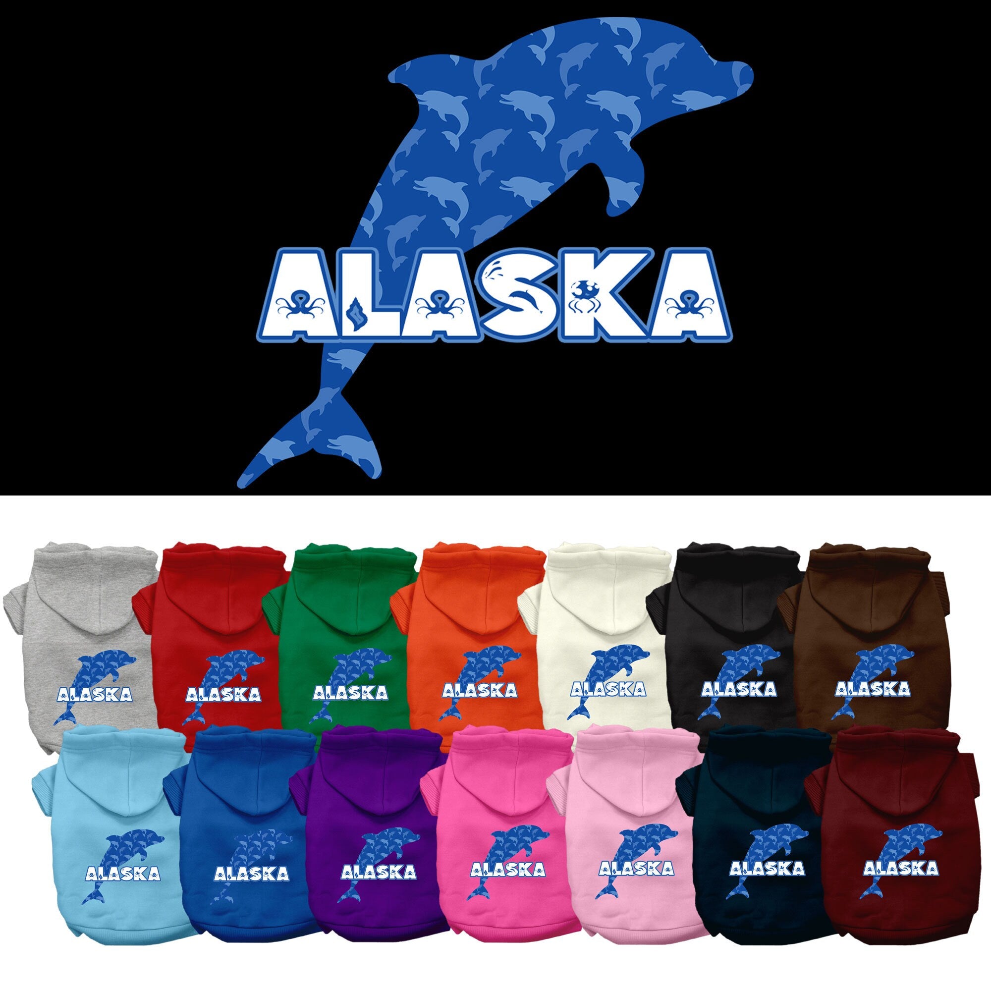 Pet Dog & Cat Screen Printed Hoodie for Medium to Large Pets (Sizes 2XL-6XL), &quot;Alaska Blue Dolphins&quot;