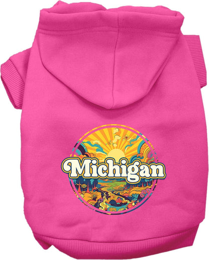 Pet Dog & Cat Screen Printed Hoodie for Medium to Large Pets (Sizes 2XL-6XL), "Michigan Trippy Peaks"