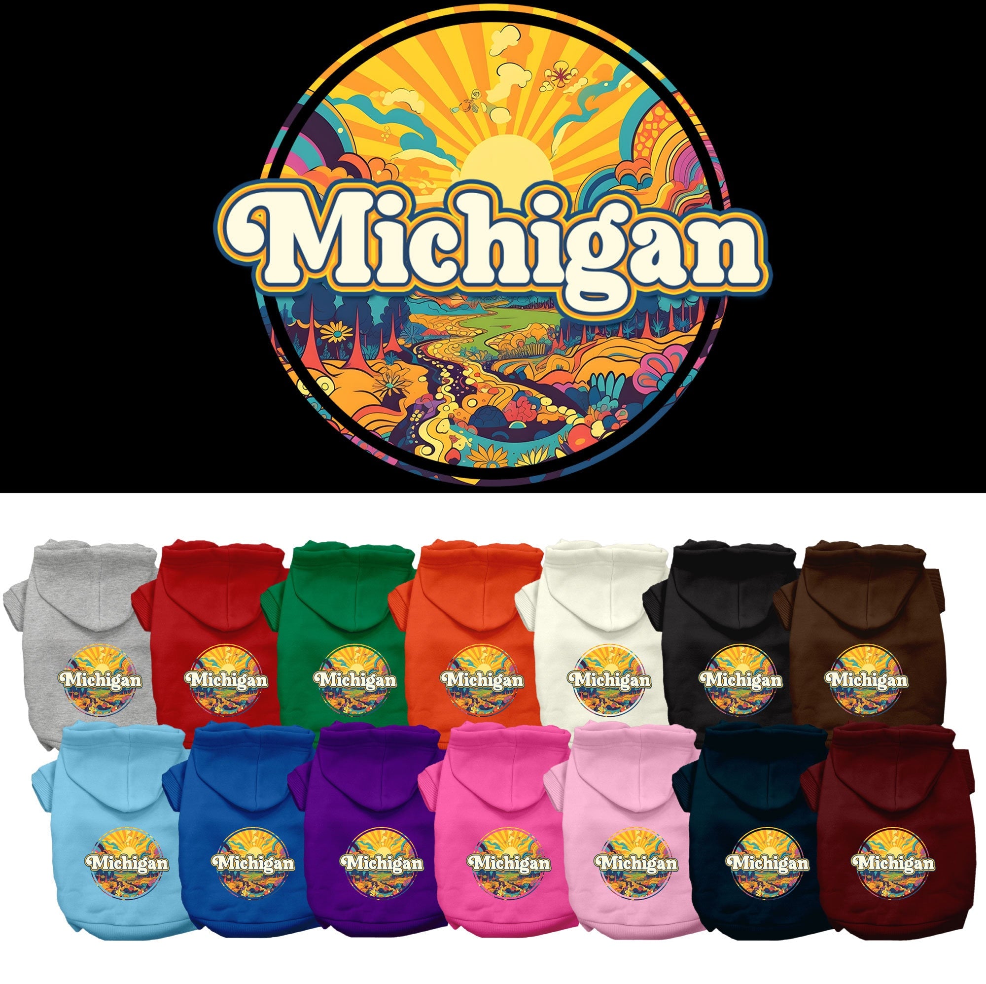Pet Dog & Cat Screen Printed Hoodie for Medium to Large Pets (Sizes 2XL-6XL), &quot;Michigan Groovy Summit&quot;
