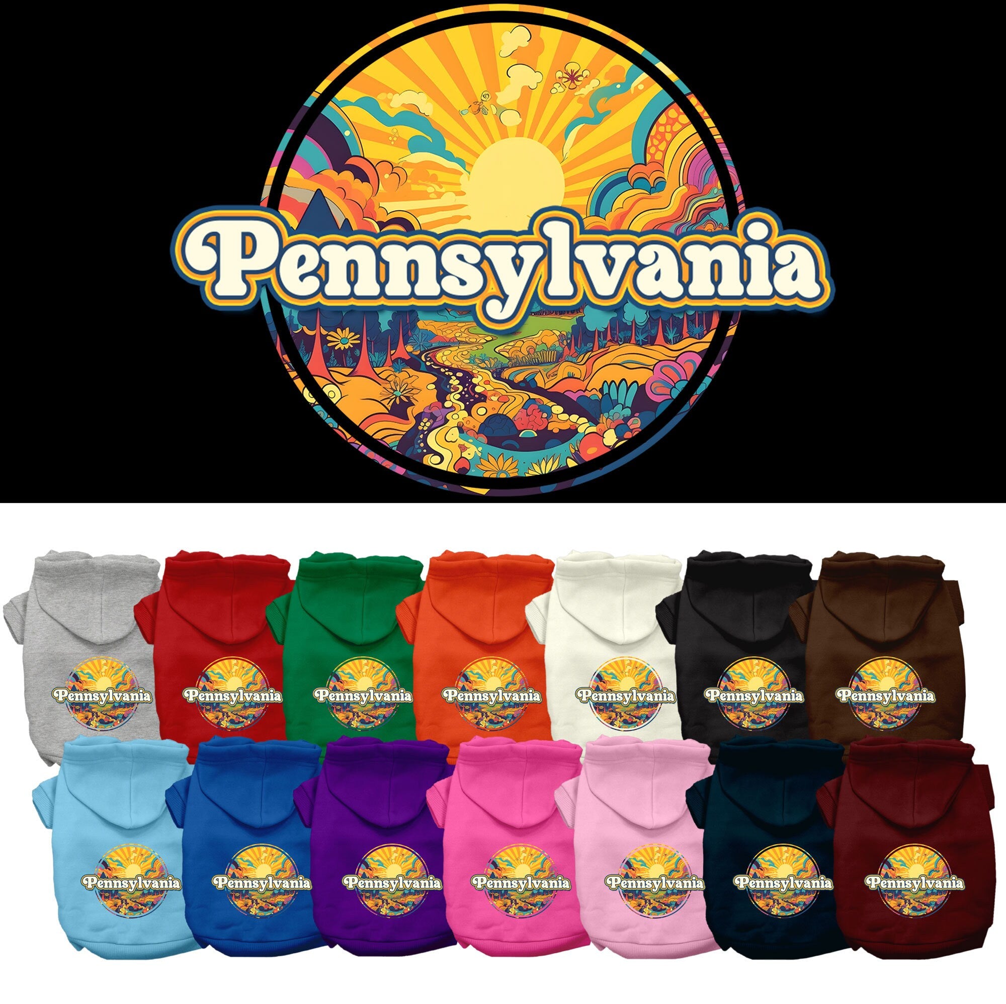 Pet Dog & Cat Screen Printed Hoodie for Medium to Large Pets (Sizes 2XL-6XL), &quot;Pennsylvania Trippy Peaks&quot;
