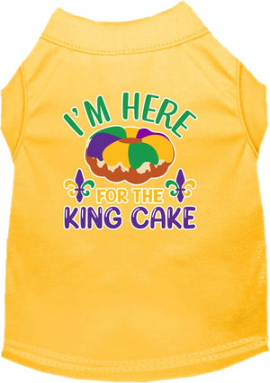 Pet Dog & Cat Screen Printed Shirt for Small to Medium Pets (Sizes XS-XL), "I'm Here For The King Cake"